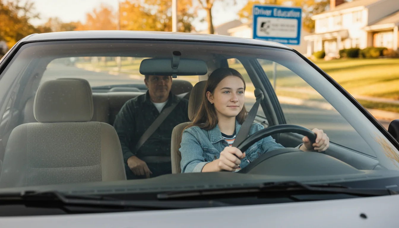 Eager 16-year-old practicing safe driving in PA with parent—key to cheap car insurance tips!